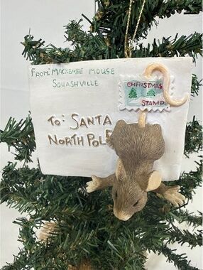 Charming Tails Handcrafted Mouse Christmas Ornament Letter to Santa